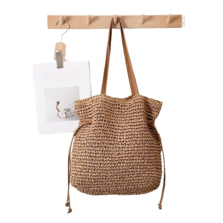 große Stroh Tasche mit Kordelzug